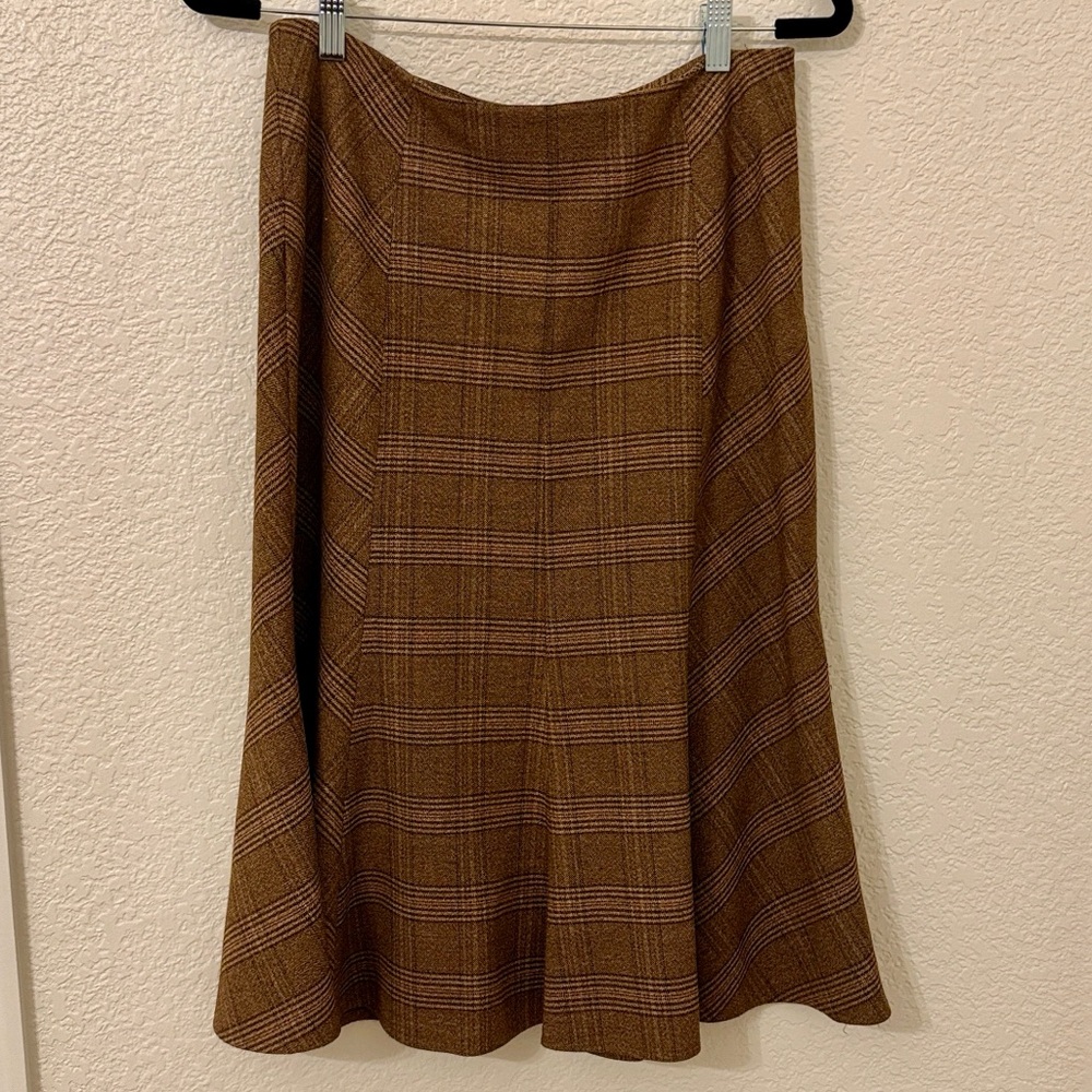 Ideology Tan and Brown plaid tartan panel skirt 8 / medium